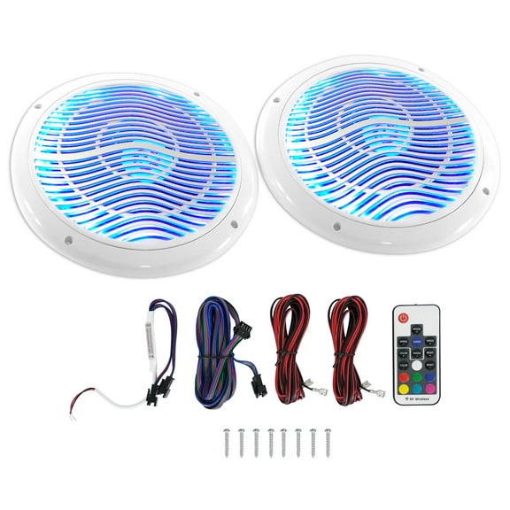 Rockville RMC80LW 8" 800w 2-Way White Marine Speakers w Multi Color LED   Remote