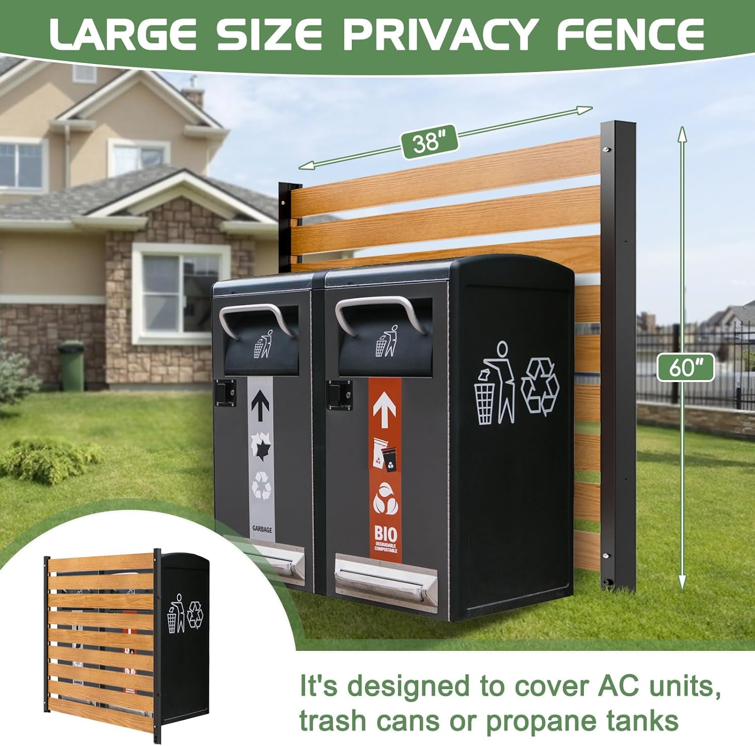 Outdoor Privacy Screen Privacy Fence Panels for Outside, 1 Panels 38"W X 60"H Wood Decorative Fence,Pool Equipment Enclosure, Patio Garden Fence Perfect to Enclose Trash Cans and Air Conditioner