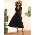 thumbnail image 2 of DARING DIVA Women Casual Sleeveless Wrap V Neck Midi Dress M Black, 2 of 6