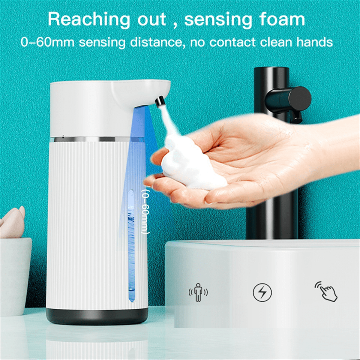 420ML Automatic Foaming Soap Dispenser 4 Gear Infrared Sensor USB Rechargeable Dispenser Wall Mounted IPX6 White