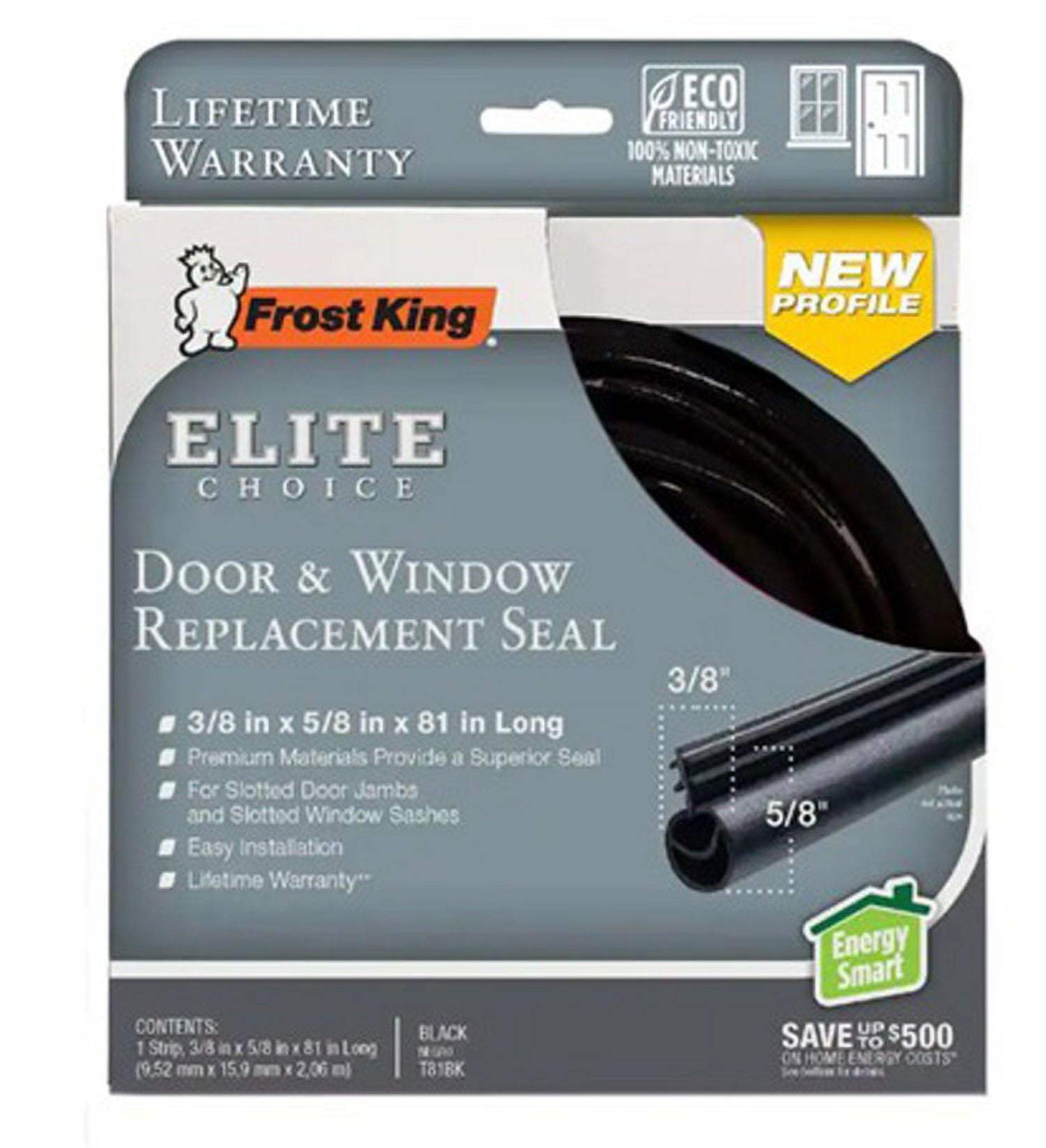 Frost King® T81BK Bulb-Shape Door Replacement Rubber Weather Stripping Seal, 3/8" x 81'