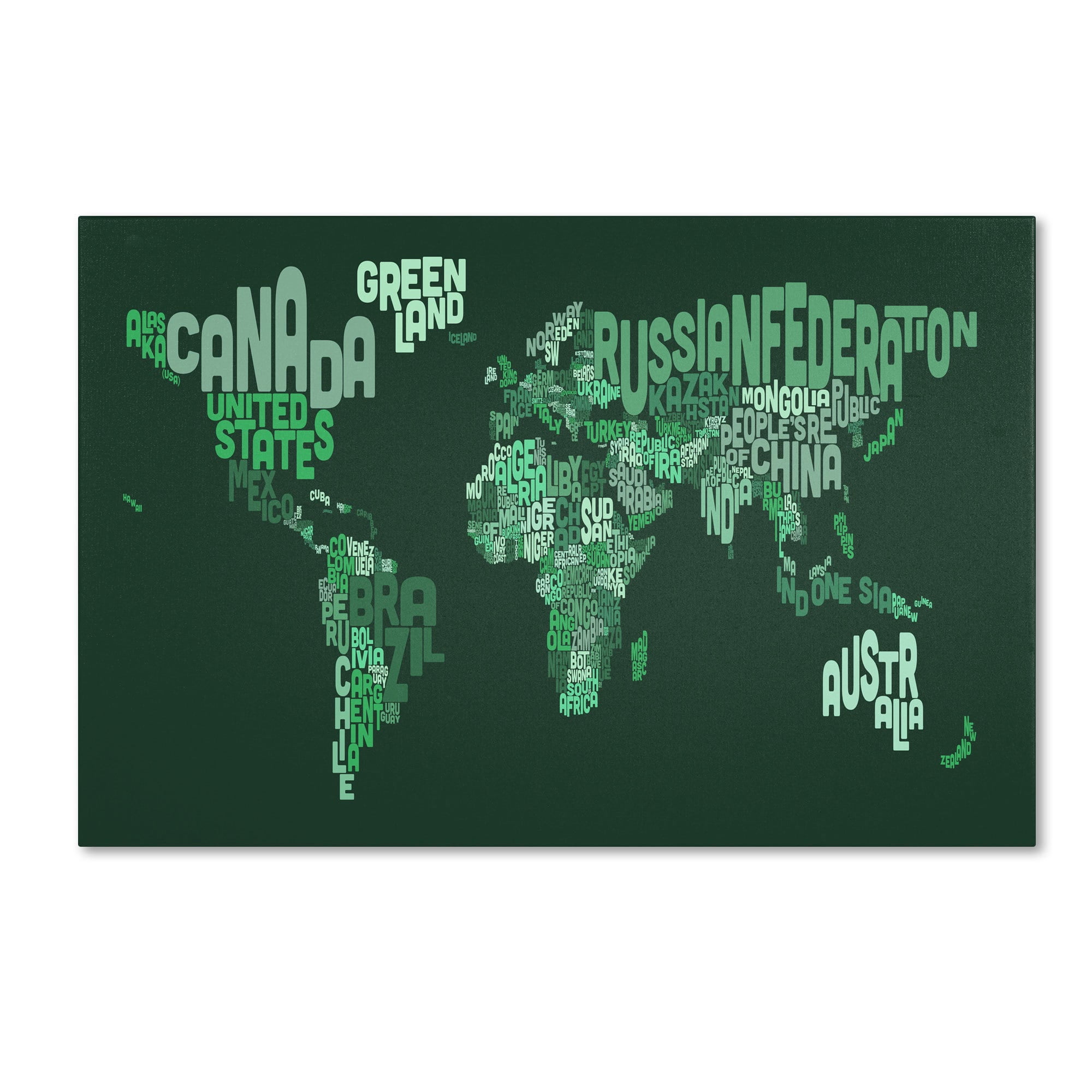 Trademark Fine Art "Text Map of the World" Canvas Art by Michael Tompsett
