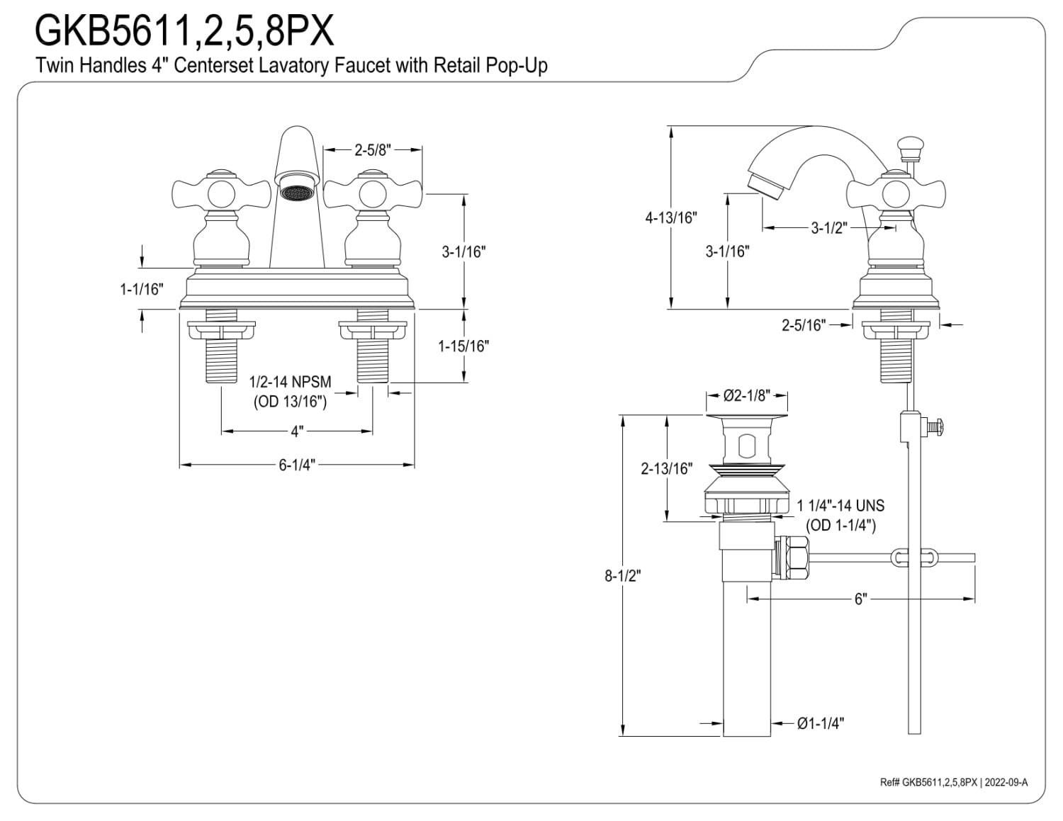 Kingston Brass GKB5618PX 4 in. Centerset Bathroom Faucet, Brushed Nickel