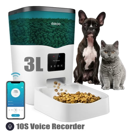 Dokoo Automatic Cat Feeder,App Control,Wi-Fi Enabled Smart 3L Clog-Free Auto Dog Food Dispenser with Portions & Control 1-10 Meals per Day,10S Voice Recorder Pet Timer Feeder for Cat and Dogs