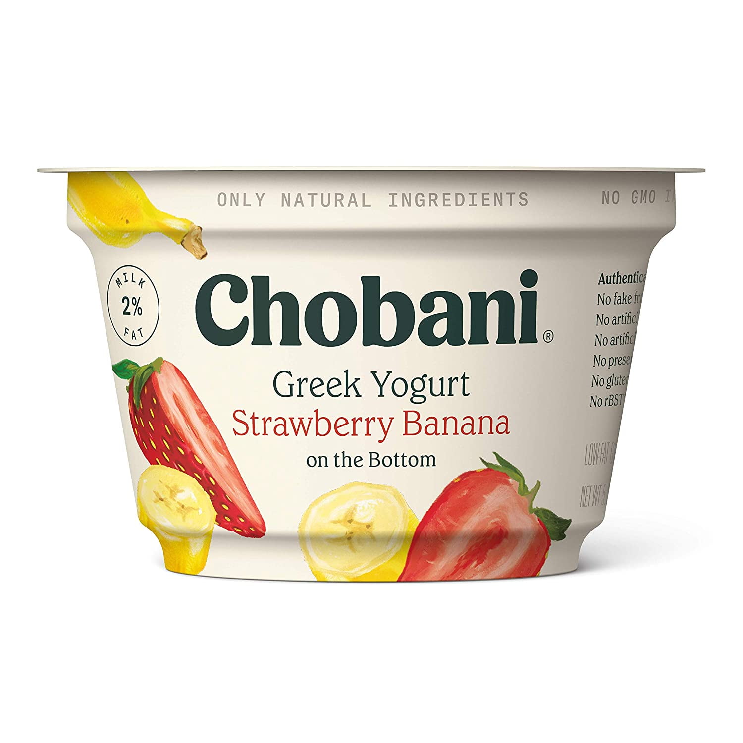 Chobani 2% Greek Yogurt, Strawberry Banana on the Bottom 5.3 oz