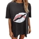 thumbnail image 2 of Tops de manga corta de ocio para mujer, estampado de labios, divertido estampado de béisbol, cuello redondo OAVQHLG3B Store  lin121212, 2 of 5