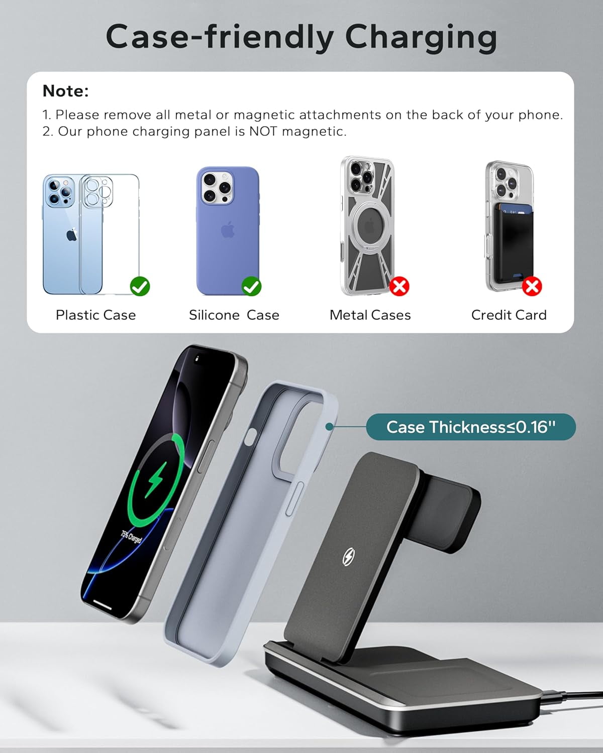 3 in 1 Charging Station for Apple Multiple Devices, Foldable Wireless Charger Stand for iPhone 17 16 15 14, Fast Travel Phone Charging Dock for Apple Watch Ultra 11 10 9 8, AirPods 4 3 Pro