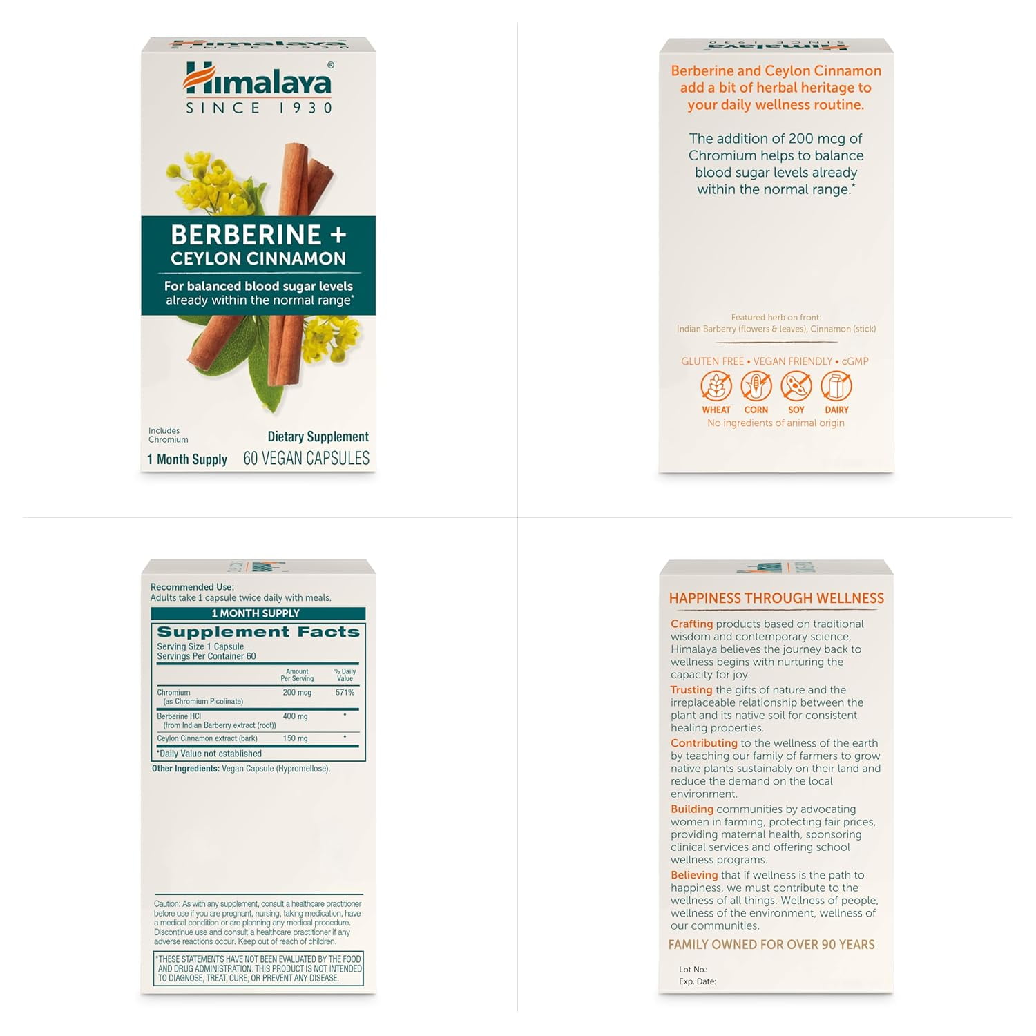Himalaya Berberine with Ceylon Cinnamon - Herbal Supplement for Supporting Normal Metabolism, Immune, and Digestive Health - Vegan, Gluten Free, 60 Vegetarian Capsules