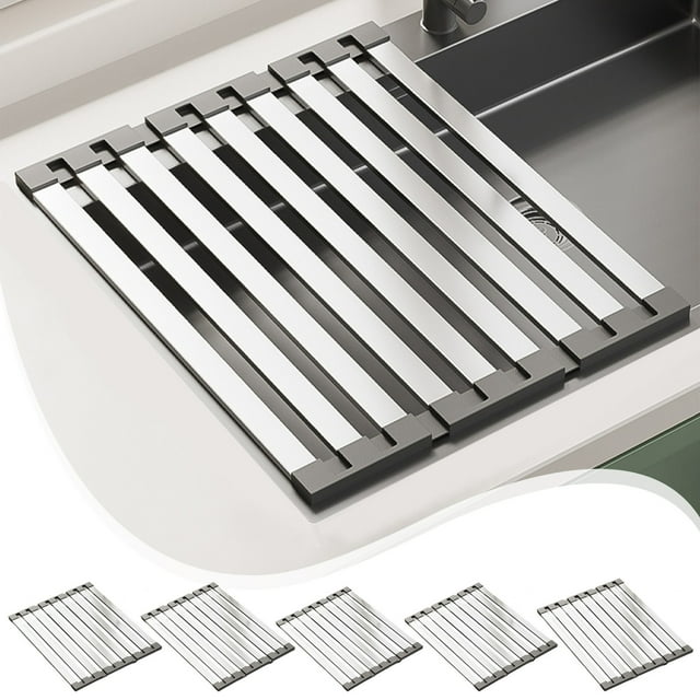 Blaxill Stainless Steel Kitchen Sink Drain Rack | Foldable Expandable Draining Basket | Corrosion Resistant Organizer Tray | Adjustable Holder for Dishes Utensils Produce | 35x32.5x2cm