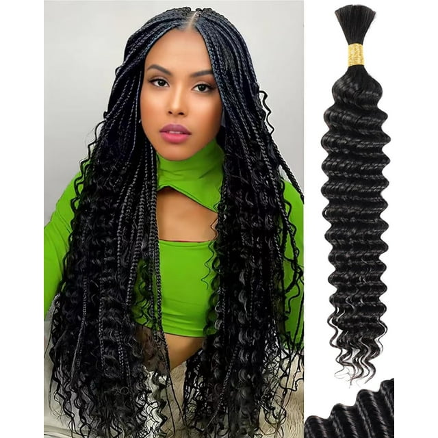Cabello trenzado humano, 1 paquete de 1.76 oz, 22 pulgadas, cabello humano a granel ondulado profundo para trenzar, sin trama, cabello trenzado rizado, cabello humano rizado a granel para trenzas boho
