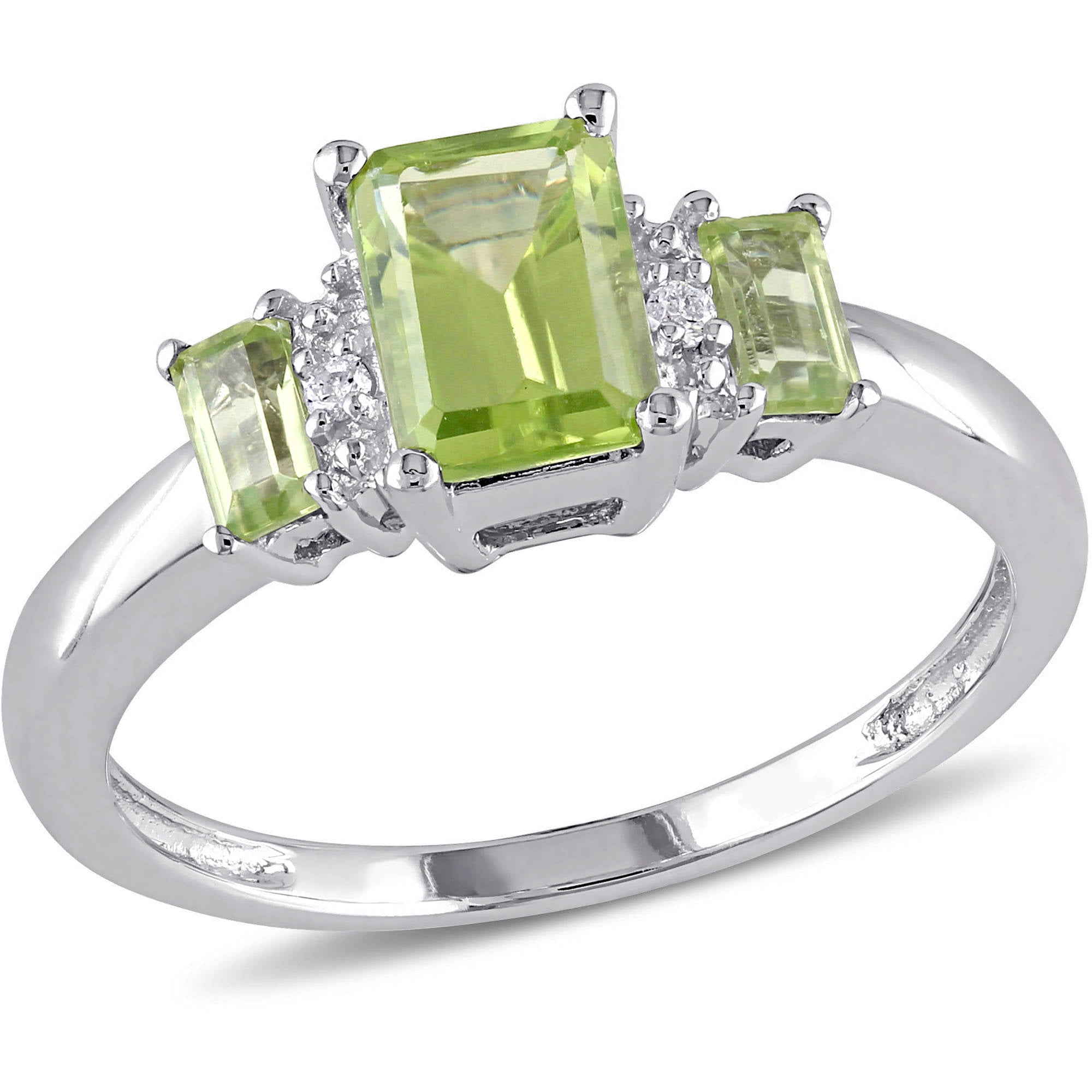 Tangelo 1-1 4 Carat T.G.W. Peridot and Diamond-Accent 10kt White Gold Three-Stone Ring by Delmar Manufacturing LLC