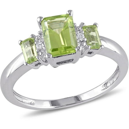Tangelo 1-1/4 Carat T.G.W. Peridot and Diamond-Accent 10kt White Gold Three-Stone Ring
