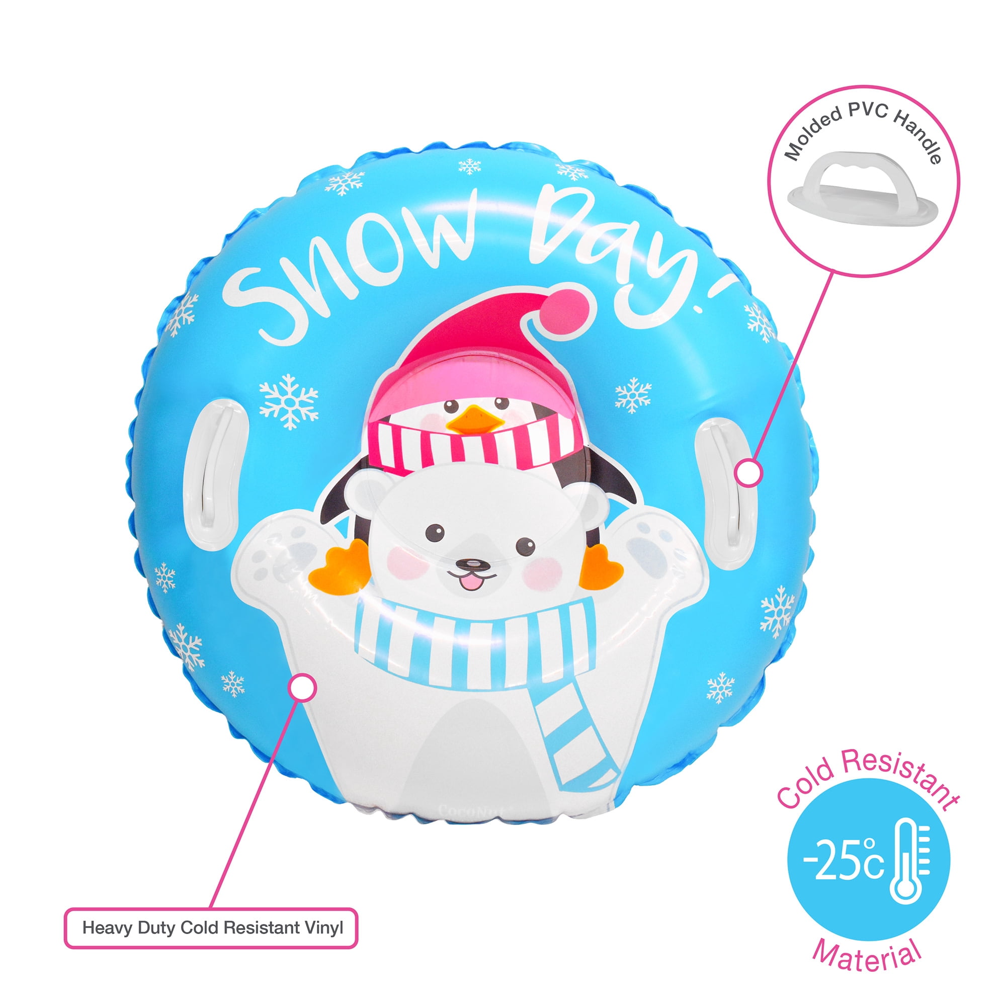CocoNut Outdoor: Snow Day Bear & Penguin - 32" Inflatable Polar Bear & Penguin Junior Snow Tube - Heavy Duty Snow Sled with Sturdy Handles for Kids, Lightweight Snow Tube for Boys and Girls, Kids 5+