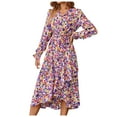 thumbnail image 3 of AKOEE Long Sleeve Fall Dress Wrap V Neck Floral Print Tie Waist Flowy Swing Casual Loose Midi Dress Women S-XXL (2XL, Pink), 3 of 5