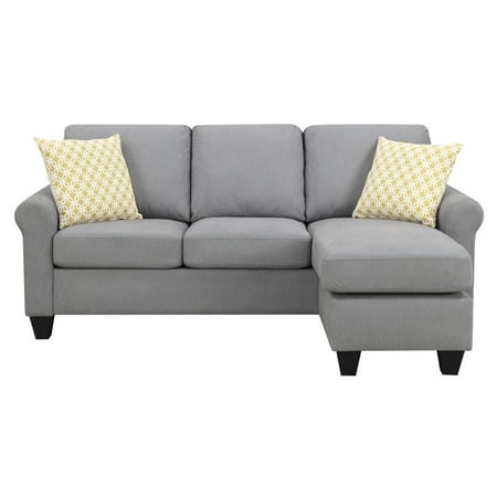 Yellow Sectional Couch Emerald Home Claudette Soft Gray Reversible Sectional, with Pillows, Reconfigurable Sectional To Sofa With Ottoman ()