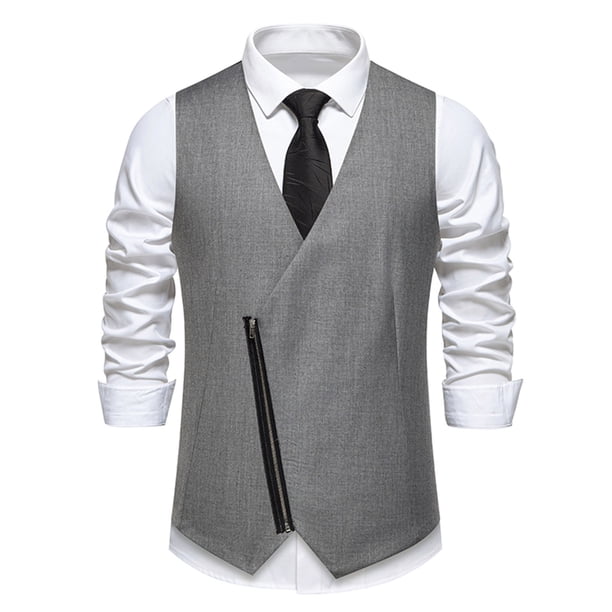 Hombres Sólida Moda Retro Cremallera Cuello en V Boda sin Mangas Tanques Blusa