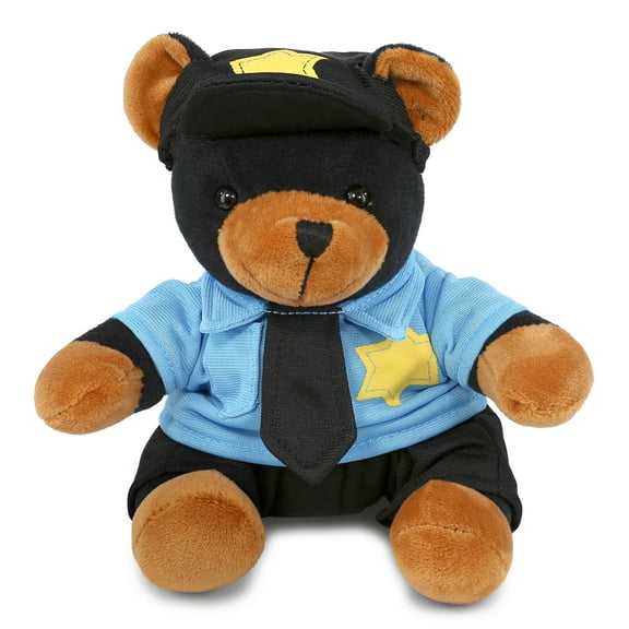 DolliBu Black Bear Police Officer Plush Toy - Super Soft Bear Cop Stuffed Animal Dress Up with Cute Cop Uniform and Cap Outfit - Fluffy Policeman Toy Plush Gift - 6 Inches