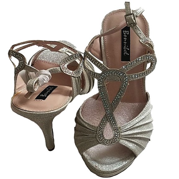 Bonnibel Belinda-2 Women's Rhinestone Glitter Peep Toe Sling Back Stiletto Sandals Pumps SILVER 5.5