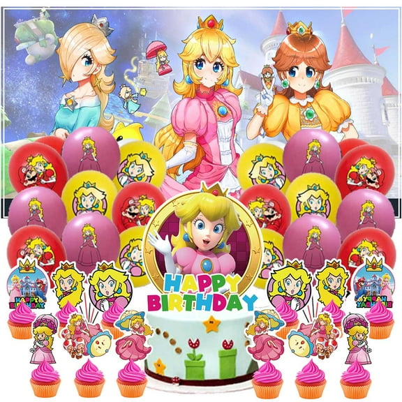 Princess Peach Party Supplies Latex Balloons Decor Banner Backdrop Kit Birthday Decorations