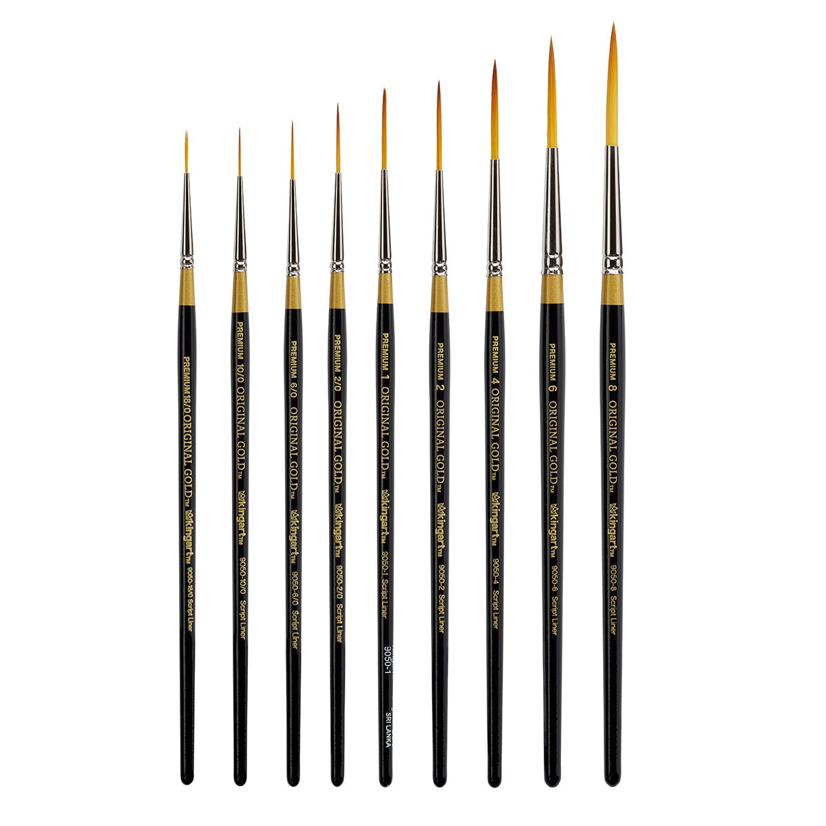 Original Gold&reg; 9050 Script Liner Premium Golden Taklon Brushes, Set of 9