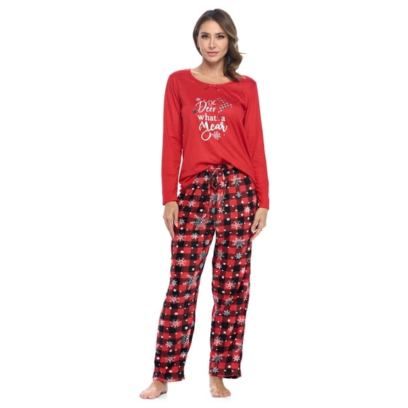 Casual Nights Women's Jersey Knit Long-Sleeve Top and Mircro Fleece Bottom Pajama Set
