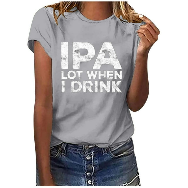 Pompotops Hauts Imprimés pour Festival de la Bière pour Femmes Mode Mignon Manches Courtes Col Rond Chemise Liquidation