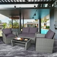 thumbnail image 2 of Costway 4PCS Patio Rattan Furniture Set Sofa Table W/Storage Shelf Gray Cushion, 2 of 10