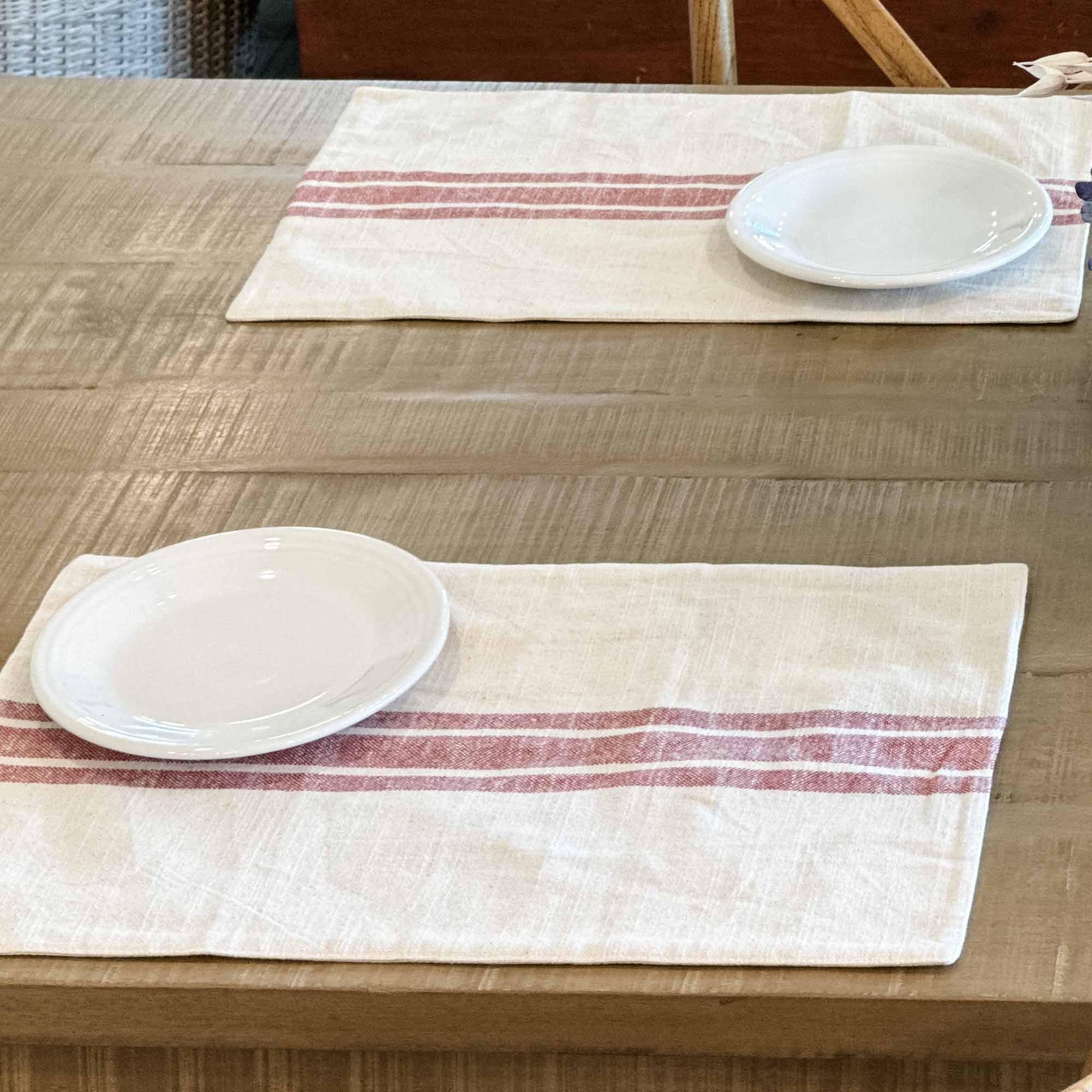 Piper Classics Market Place Red Grain Sack Stripe Placemats, Set of 4, Cotton