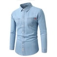 thumbnail image 4 of Mens Button Down Shirts Retro Denim Long Sleeve Spring Shirt Lightweight Casual Turn Down Collar Top Overshirt Style Light Blue L, 4 of 9