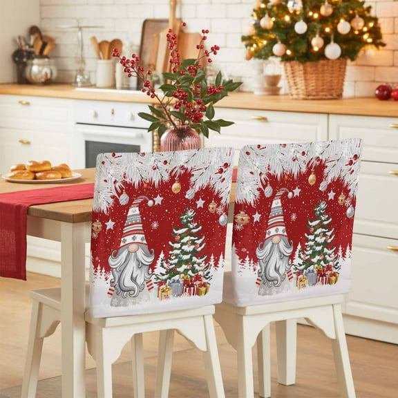 Red Christmas Chair Covers Set of 4 Dwarf Present Xmas Ball Snowflake Winter Chair Back Covers Stretch Removable Washable Slipcovers Protector for Dining Room Kitchen Party Decor