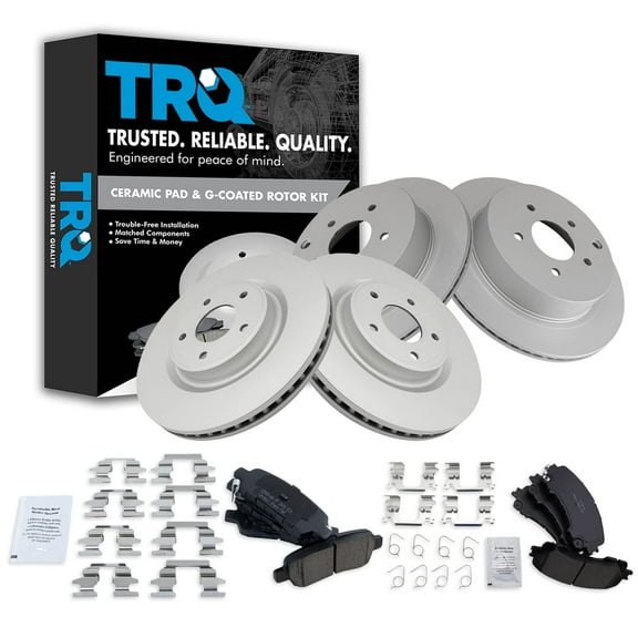 TRQ Front and Rear Brake Pad & Rotor Kit Brake Pads Brake Rotor Ceramic Vented Premium G-Coated Fits Select 2014-2020 INFINITI Q50 2017 Q60