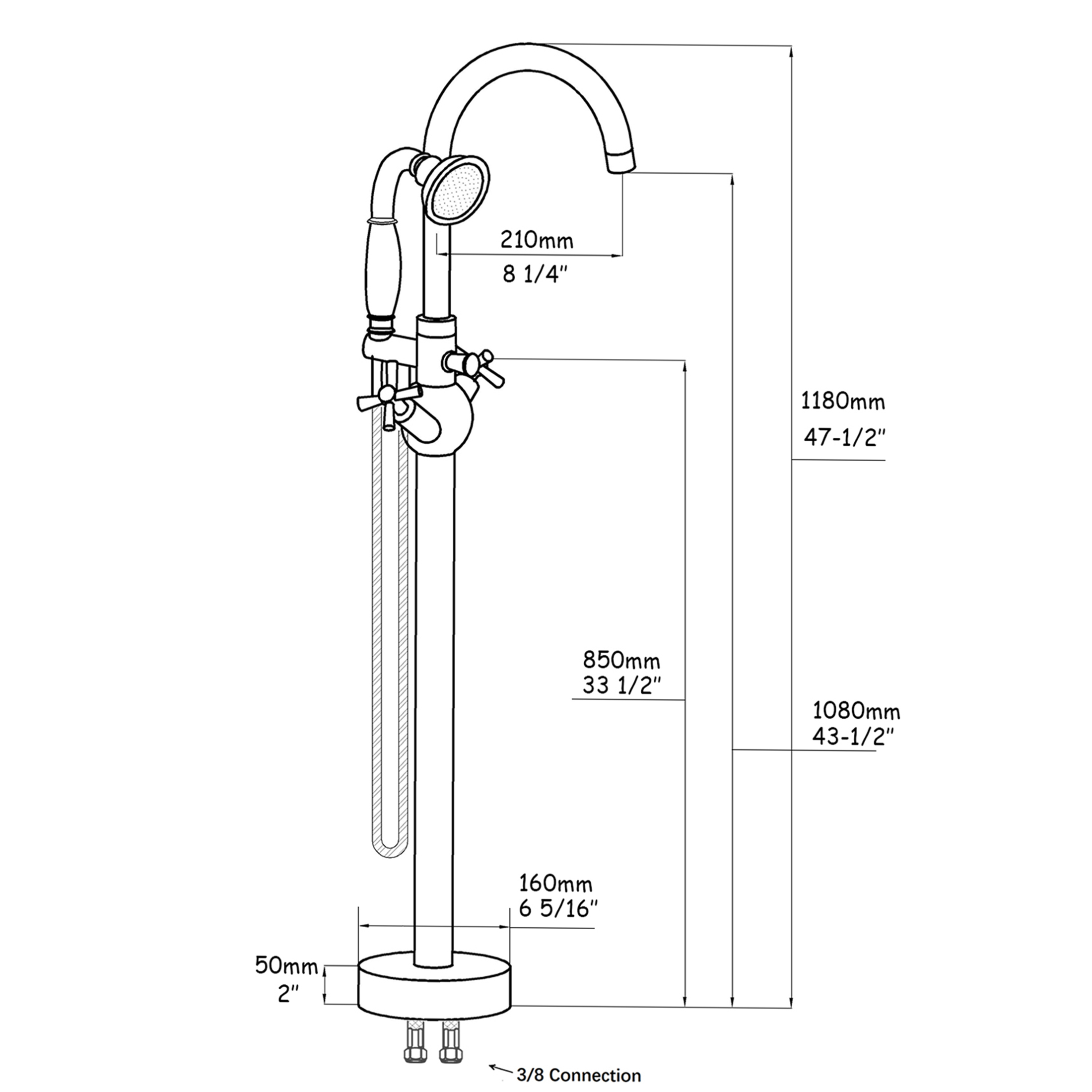 JERFIT Matte Black Freestanding Tub Filler with Hand Shower, 3.9 GPM Modern Bathroom Faucet for Bathtub