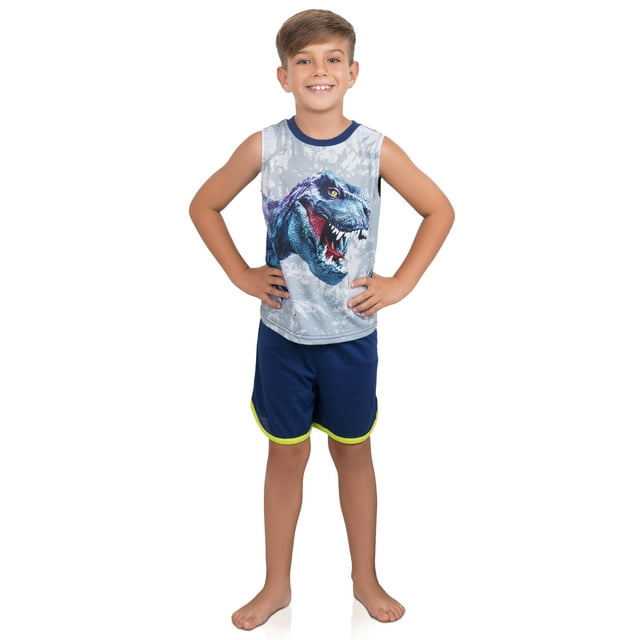Prestigez Boys 2 Piece Dinosaur Pajama Set, Tank and Shorts
