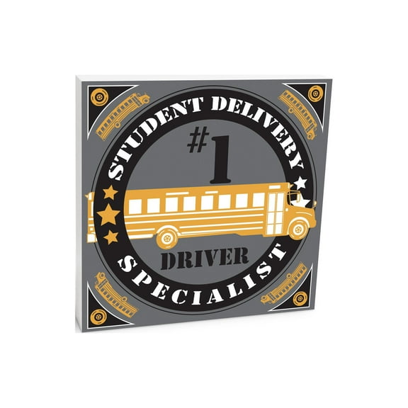 Specialist #1 Driver Yellow School Bus 10 x 10 Wood Tabletop Sign Plaque