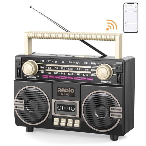 UMUTOO MG001 Retro Vintage AM/FM/SW Radio Bluetooth Speaker with Large Knobs, Dual Speakers, Rechargeable, Portable for Home, Outdoor, Gifts, Elderly, Father's Day