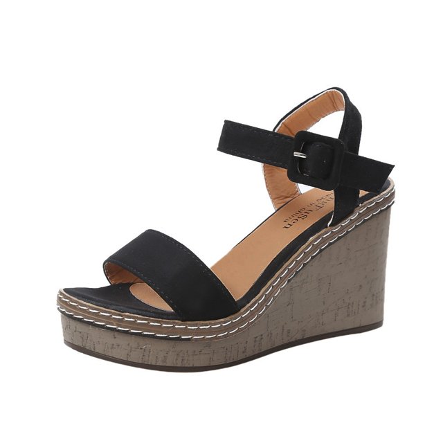 Sandales Compensées à Plateforme à Talons Hauts pour Femmes à Bout Ouvert avec Boucle