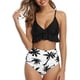thumbnail image 4 of Trajes de baño de dos piezas para mujer Bikini de cintura alta con volantes y cuello en V Traje de baño con control de barriga Negro Coco Tree (XL-Black Coco Tree-XL Sincero Electrónica, 4 of 5