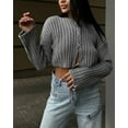 thumbnail image 3 of Women's Spring Crop Tie Front Cardigan Long Sleeve Rib Knit Sweater Top, 3 of 5