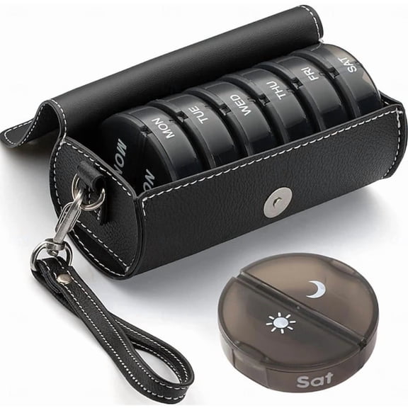 Weekly Pill Organizer AM/PM 7-Day Travel Case with PU Leather Portable Box