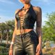 thumbnail image 2 of Bouanq - Tops de cuero para mujer, sexys, sin mangas, estilo camisola con cuello halter y cordones, para fiestas informales, festivales y fiestas., 2 of 7