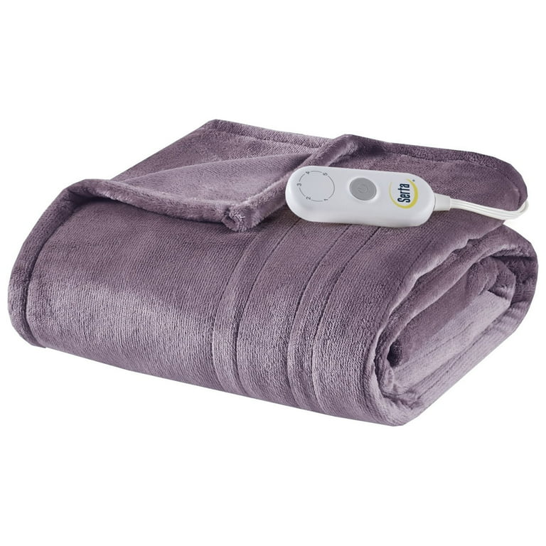 Serta Plush Heated Throw, 50x60 inch, Purple