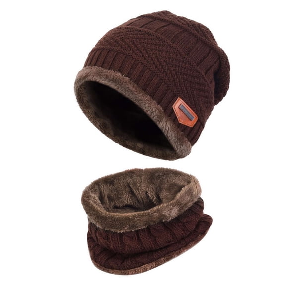Gustave 2Pcs Winter Hat Scarf Set Lined Skull Cap Warm Knitted Beanie Hat for Men Women Kids "Brown"