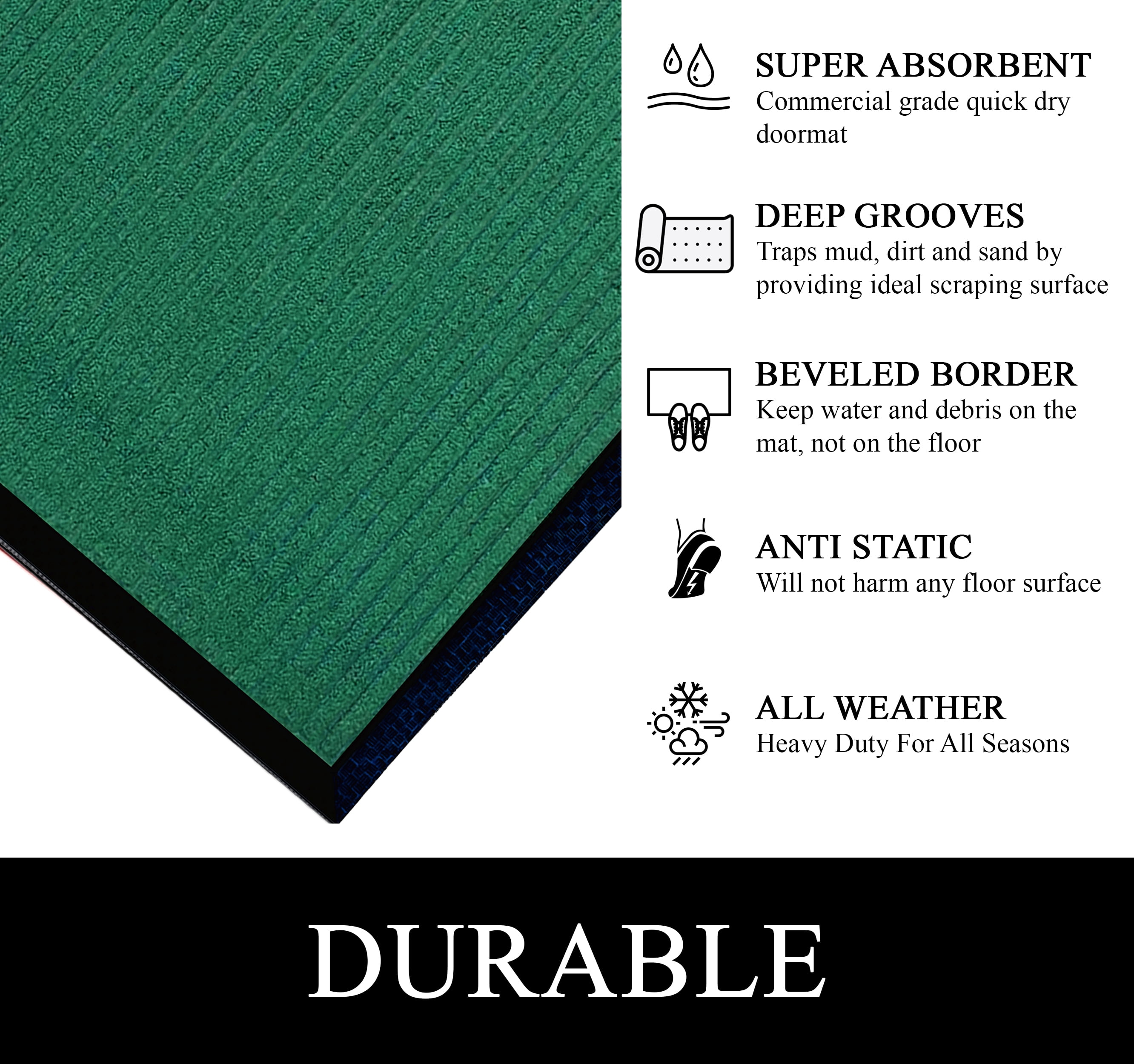 A1HC Indoor Outdoor Mat, Front and Back Entrance Welcome Mats, Large Front Door Patio Mats 47X71 Inches, Non-Slip Easy Clean Entrance Washable Large Size Doormats, Green