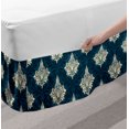 thumbnail image 2 of Damask Bed Skirt, Classic Victorian Floral Motif Vintage Repetition, Elastic Bedskirt Dust Ruffle Wrap Around for Bedding Decor, 4 Sizes, Petrol Blue Ivory, by Ambesonne, 2 of 2