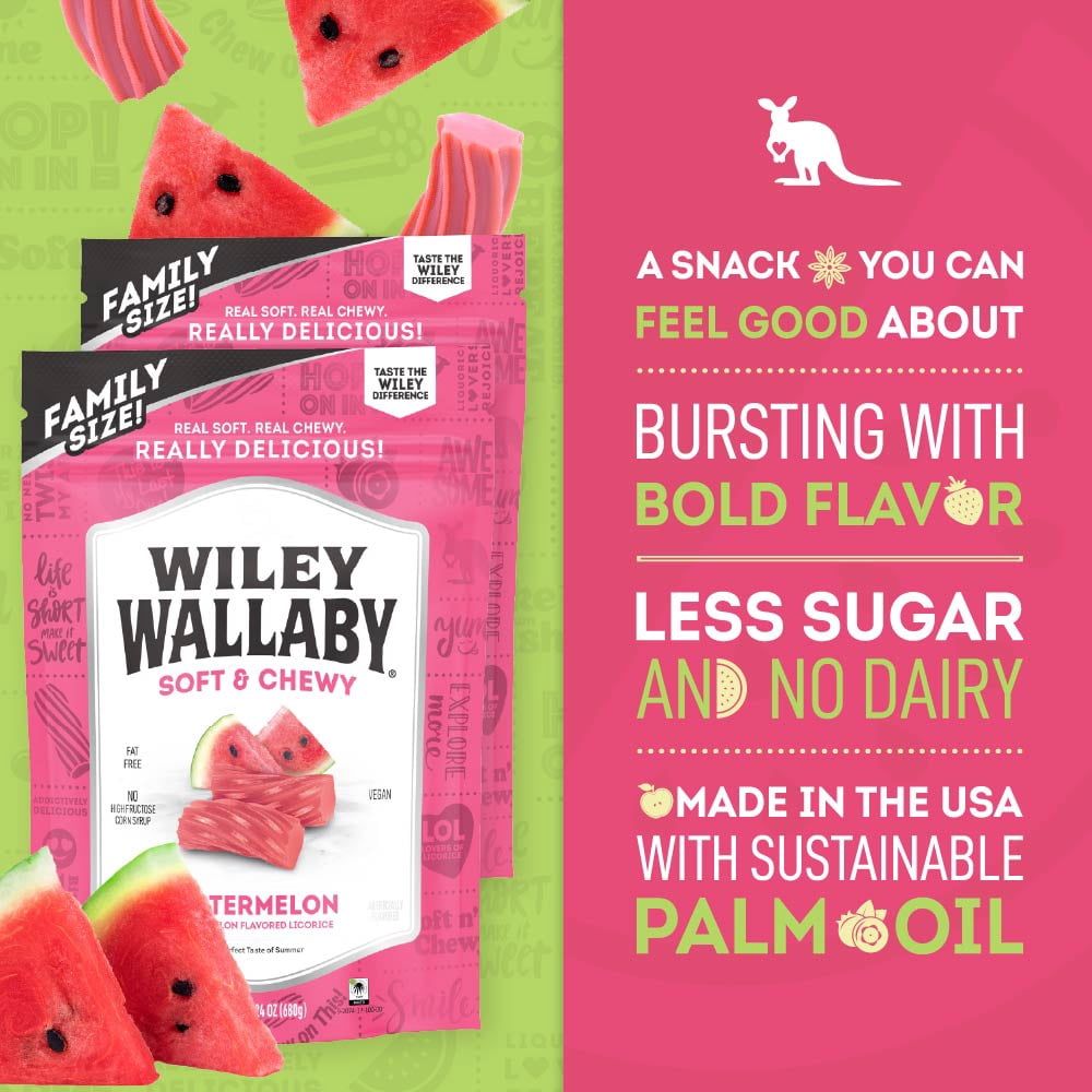 Wiley Wallaby Licorice 24 Ounce Classic Gourmet Soft & Chewy Australian Watermelon Licorice Candy Twists, 2 Pack
