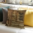 thumbnail image 3 of BANET Throw Pillow Cushion Cover, Old Wagon Wheel Next to Rustic Wooden House Window Buckets Print, Decorative Square Accent Pillow Case 22x22in, 3 of 5