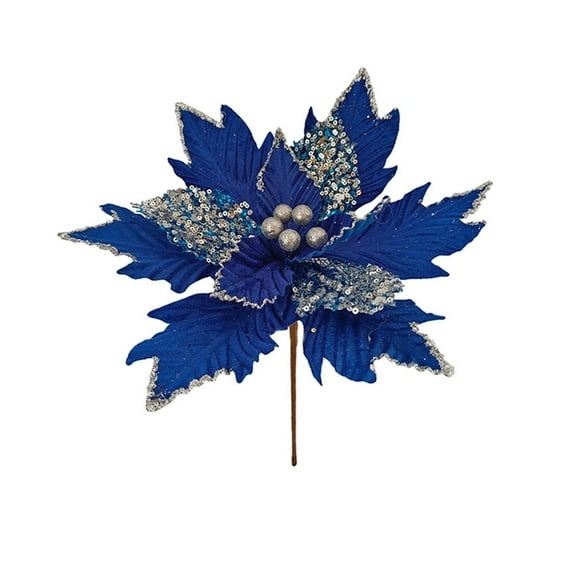 13.3" Large Heads Christmas Glitter Flowers Christmas Tree Ornaments Artificial Flowers with Picks Stems for Xmas Tree Party DIY Holiday Decorations