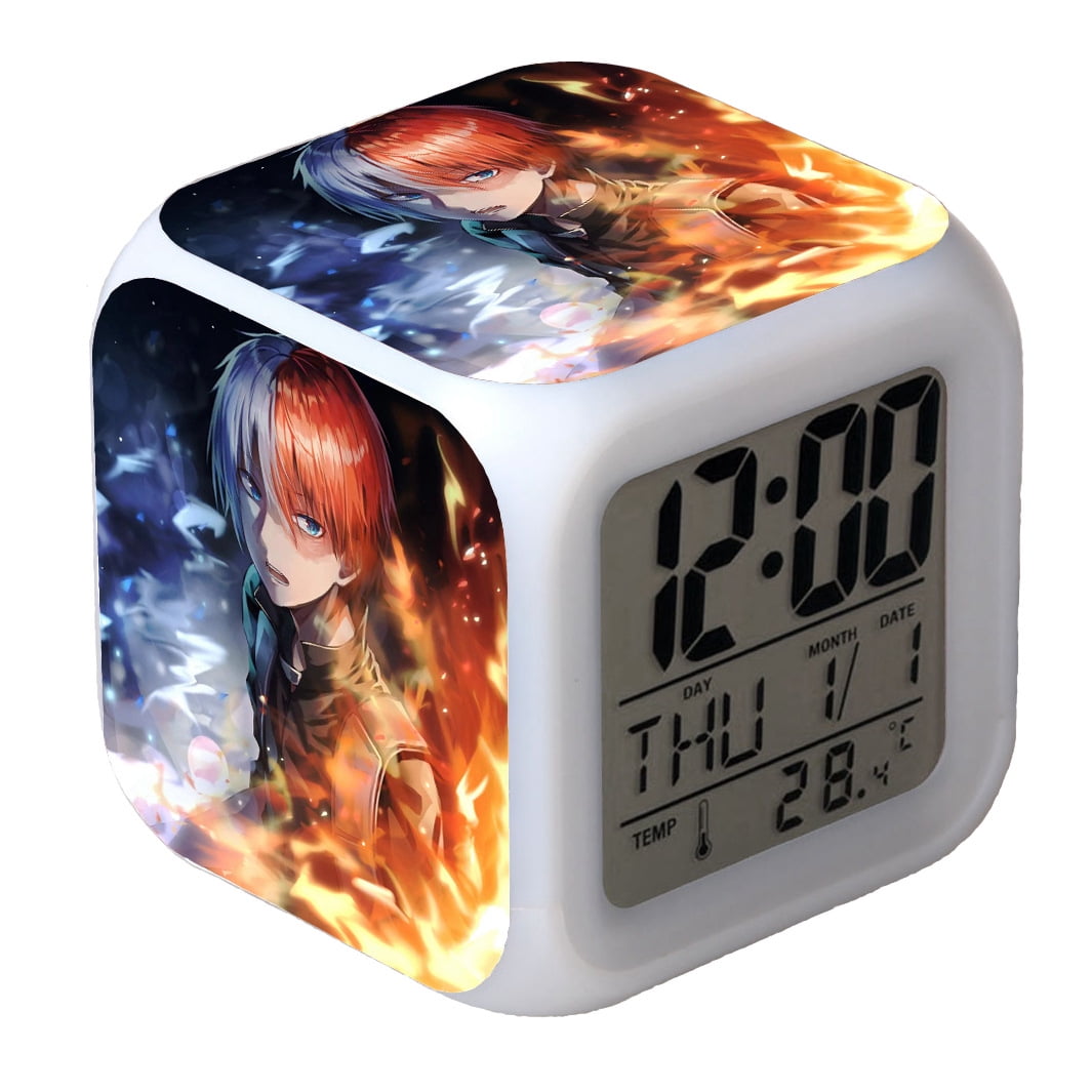 Wekity Anime Alarm Clock, 7 Colors LED Square Clock Digital Alarm Clock