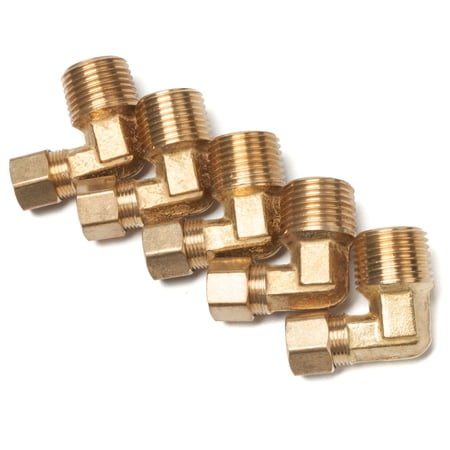 LTWFITTING 3/8 OD x 1/2 Male NPT 90 Degree Compression Elbow Brass Compression Fitting(Pack of 5)