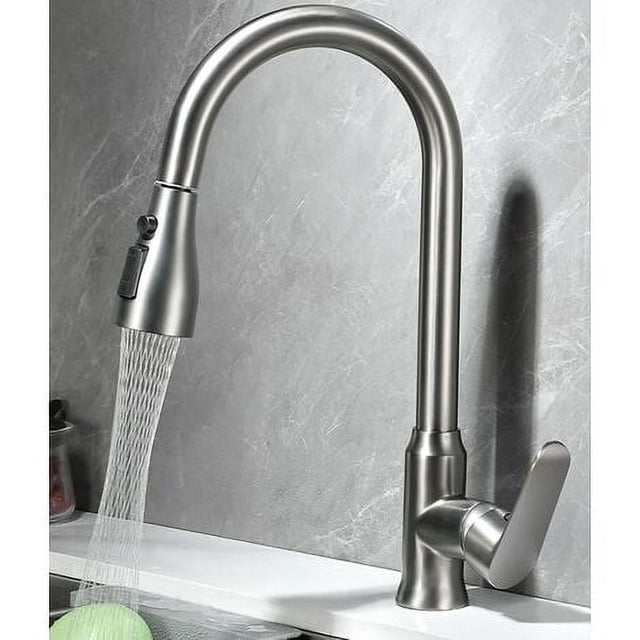 Grifo de cocina, grifo mezclador de cocina con rociador, 3 modos de salida de agua, hermoso patrón de flujo de agua, grifo de cocina de acero inoxidable giratorio de 360 °, con manguera de